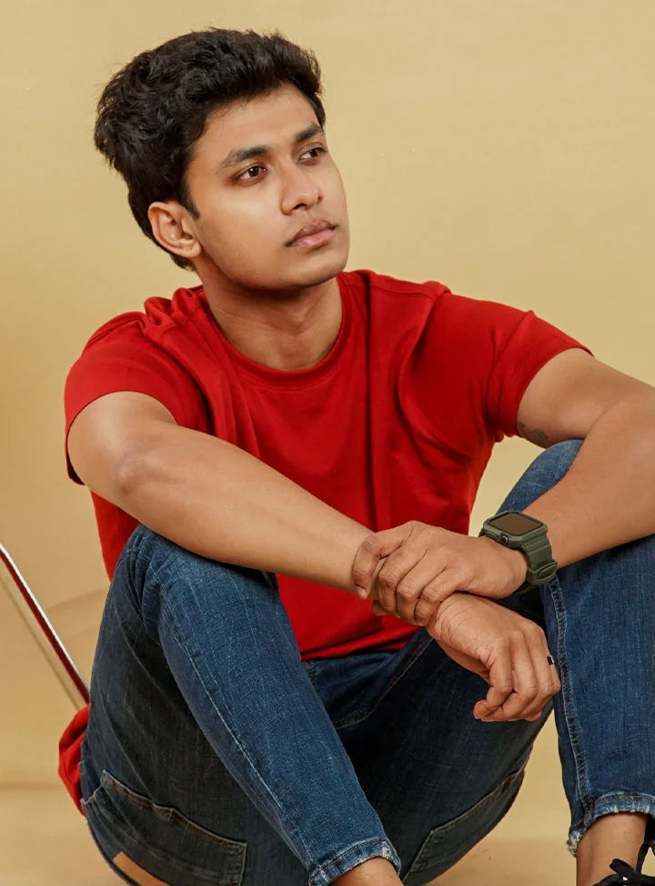Supima Cotton T-Shirts for Men | Red Round Neck T-Shirt