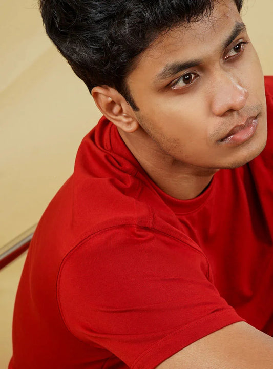 Supima Cotton T-Shirts for Men | Red Round Neck T-Shirt