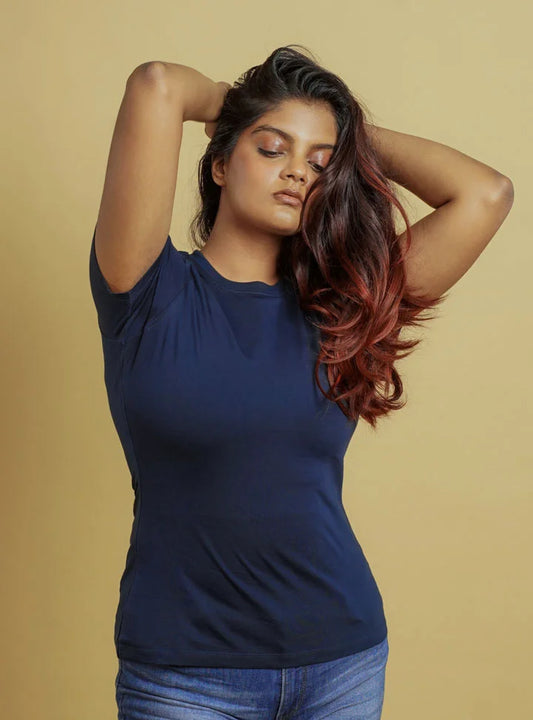 Supima Cotton T-Shirts for Women | Blue Round Neck T-Shirt