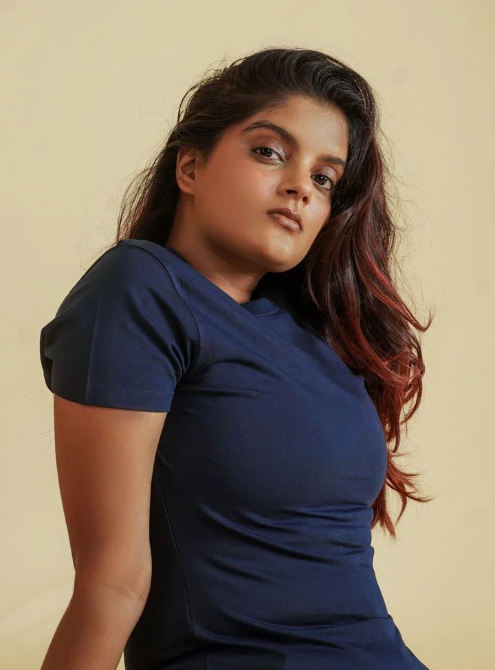 Supima Cotton T-Shirts for Women | Blue Round Neck T-Shirt - Abraca