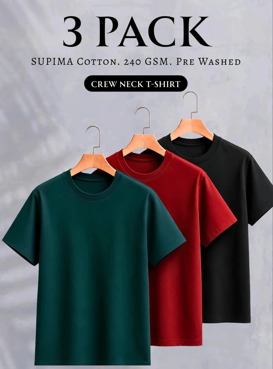 Pack of 3 Supima Cotton Round Neck T-Shirts - Abraca