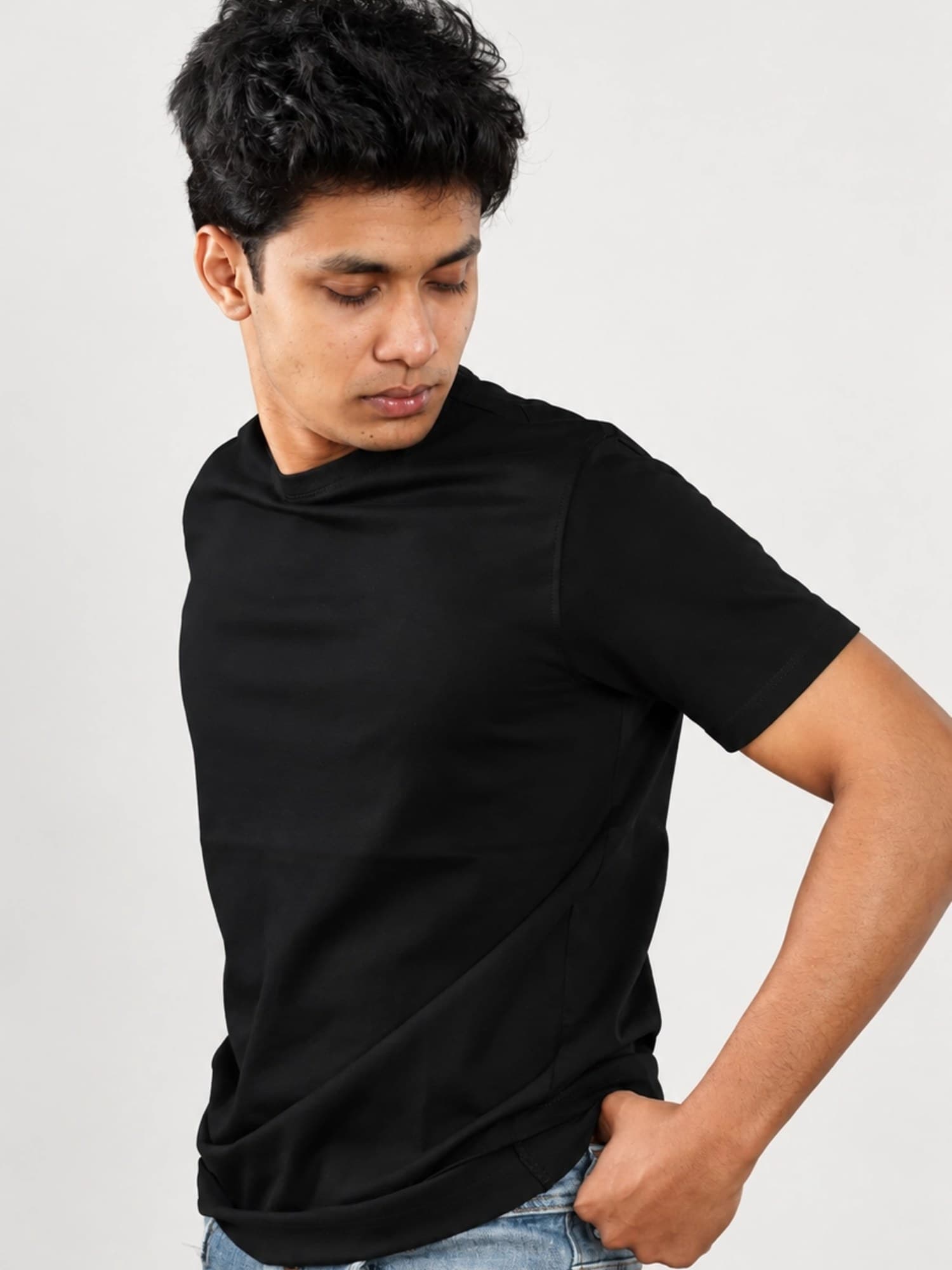 Black Round Neck | Supima Cotton T-Shirt for Men – photo 3 of 4