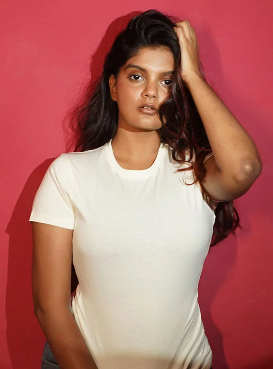 Supima Cotton T-Shirts for Women | White Round Neck T-Shirt