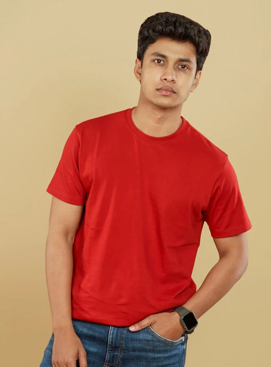 Supima Cotton T-Shirts for Men | Red Round Neck T-Shirt