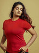 Women Supima Cotton Crew Neck T-Shirt | Berry Red color variant image