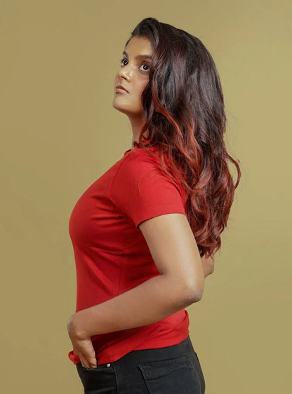 Women Supima Cotton Crew Neck T-Shirt | Berry Red