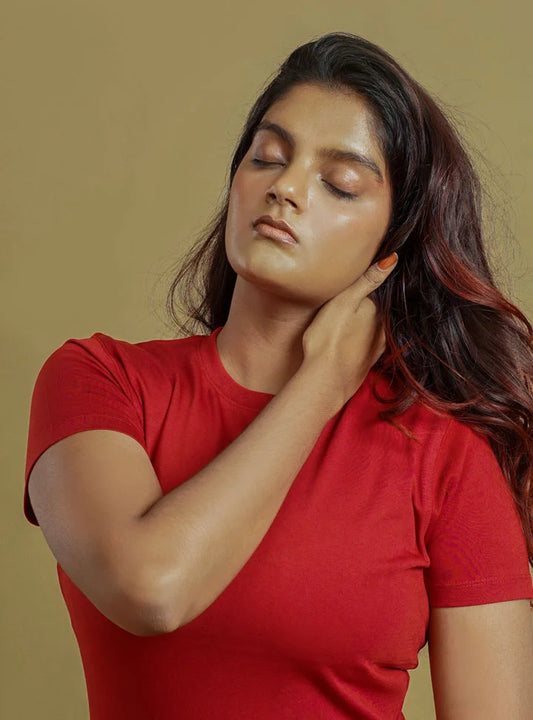 Supima Cotton T-Shirts for Women | Red Round Neck T-Shirt