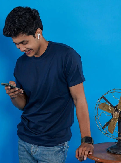 Supima Cotton T-Shirts for Men | Blue Round Neck T-Shirt - Abraca