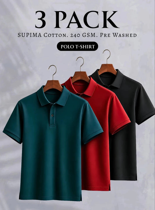 Pack of 3 Supima Cotton Polo T-Shirts - Abraca