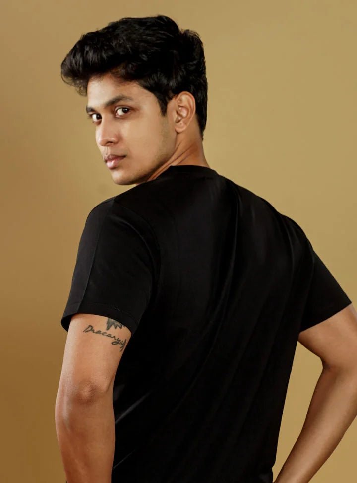 Supima Cotton T-Shirts for Men | Black Round Neck T-Shirt - Abraca