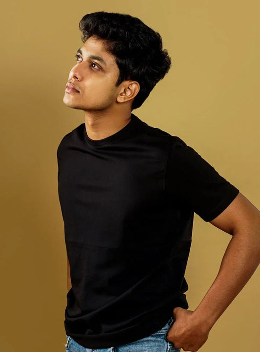 Supima Cotton T-Shirts for Men | Black Round Neck T-Shirt - Abraca