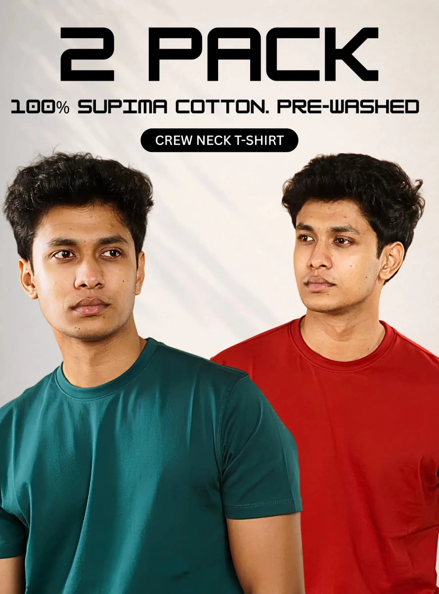 Pack of 2 SUPIMA Cotton T-Shirts | Round Neck - Abraca