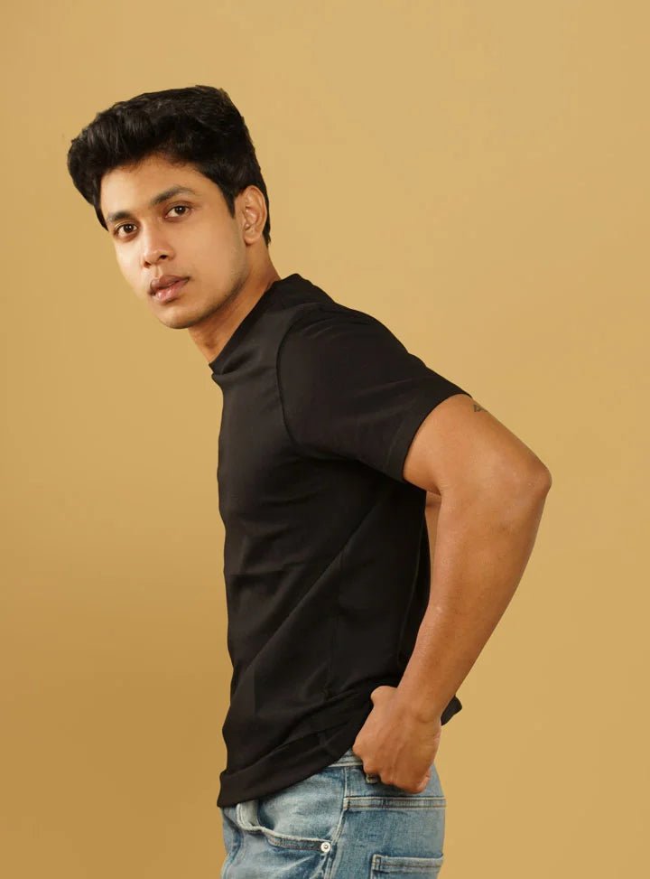 Supima Cotton T-Shirts for Men | Black Round Neck T-Shirt - Abraca