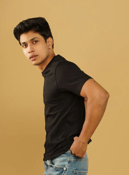 Supima Cotton T-Shirts for Men | Black Round Neck T-Shirt - Abraca